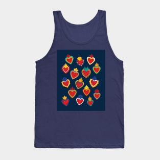 Mexican Sacred Hearts Pattern / Blue Background by Akbaly Tank Top